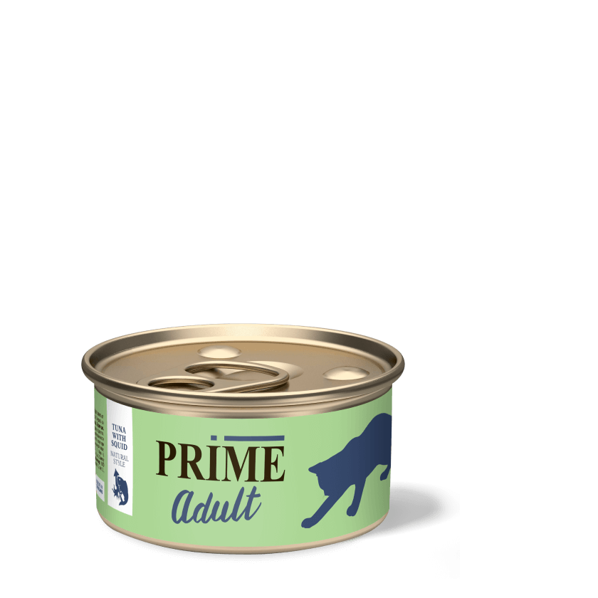 Консервы для взрослых кошек тунец с кальмаром в соку Prime Adult