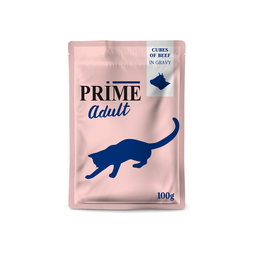 Кусочки в соусе для взрослых кошек с говядиной Prime Adult