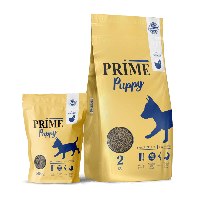 Полнорационный сухой корм для взрослых щенков мелких пород с курицей Prime Puppy